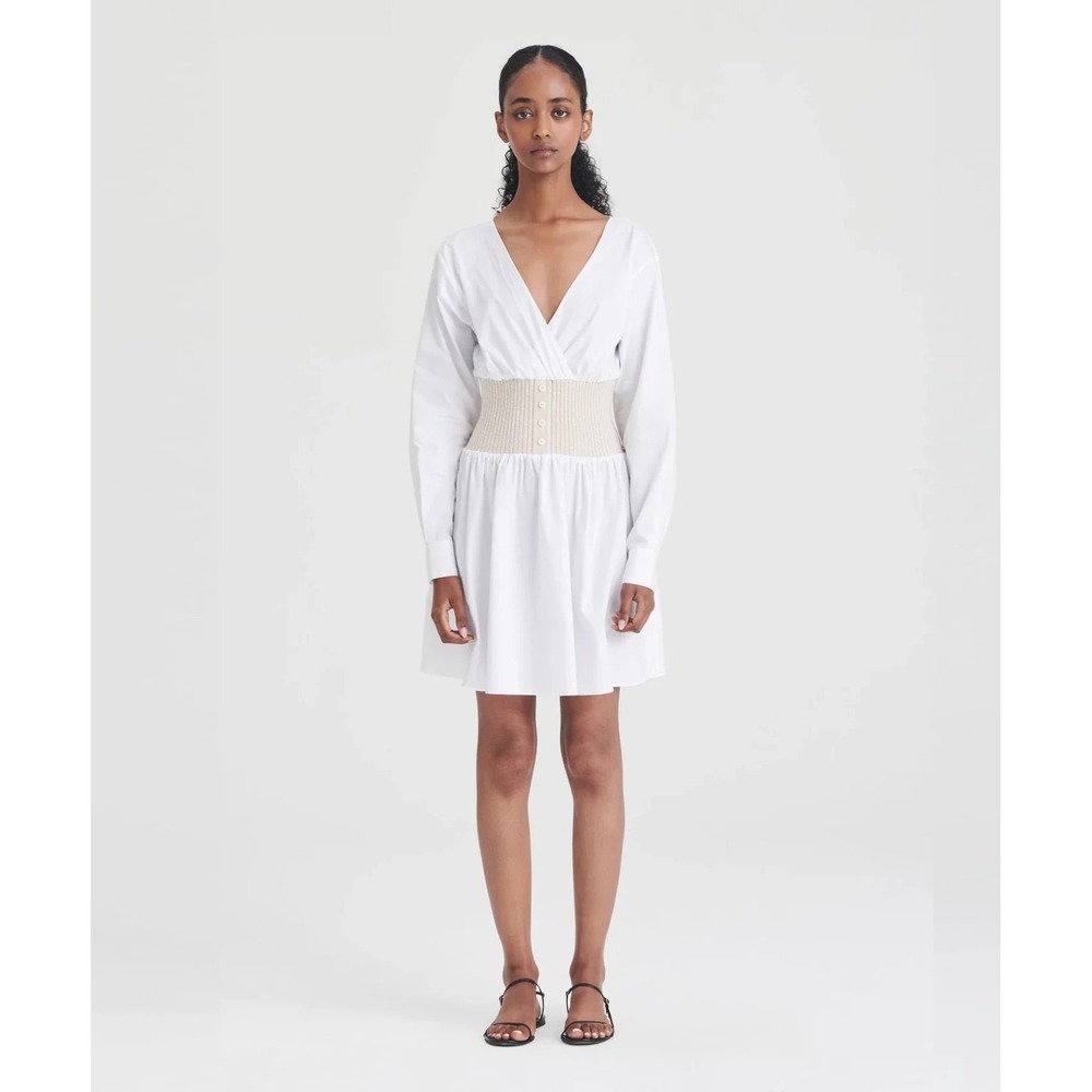 Naadam NWT Cotton Cashmere Mixed Media Mini Dress Size Small in Latte - Picture 1 of 8